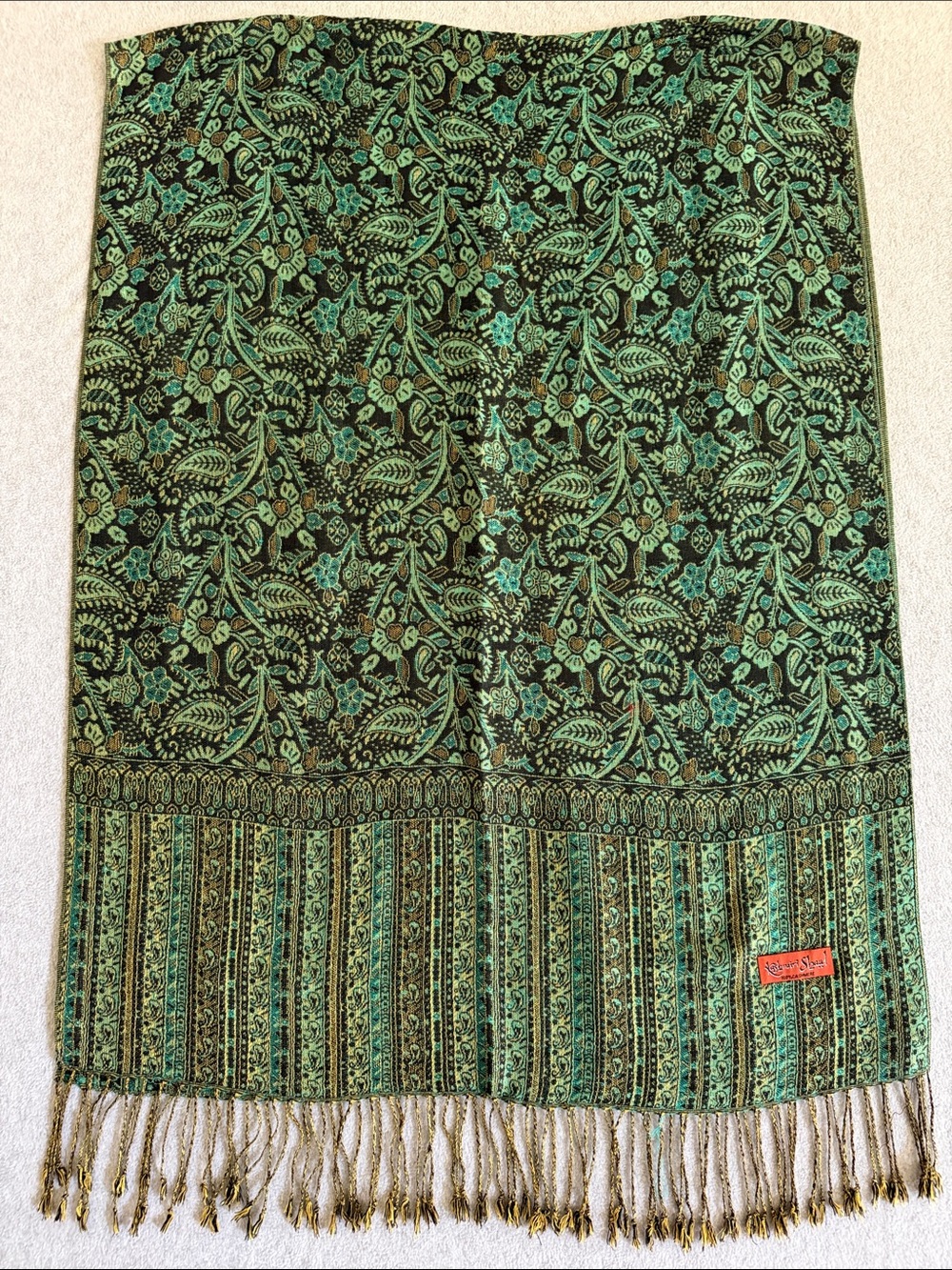 Cashmere Floral Paisley Kashmiri Shawl Pashmina Scarf Quiet Luxury Old Money - Picture 8 of 10